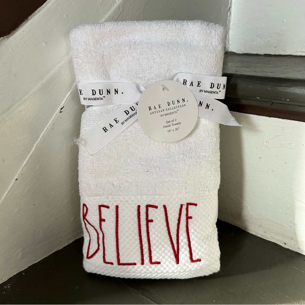Rae Dunn BELIEVE Hand Towels